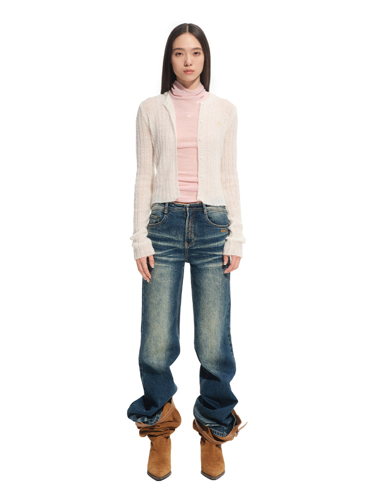 Alpaca Mohair Slim Fit Hollow-out Knit Blouse - CHINASQUAD