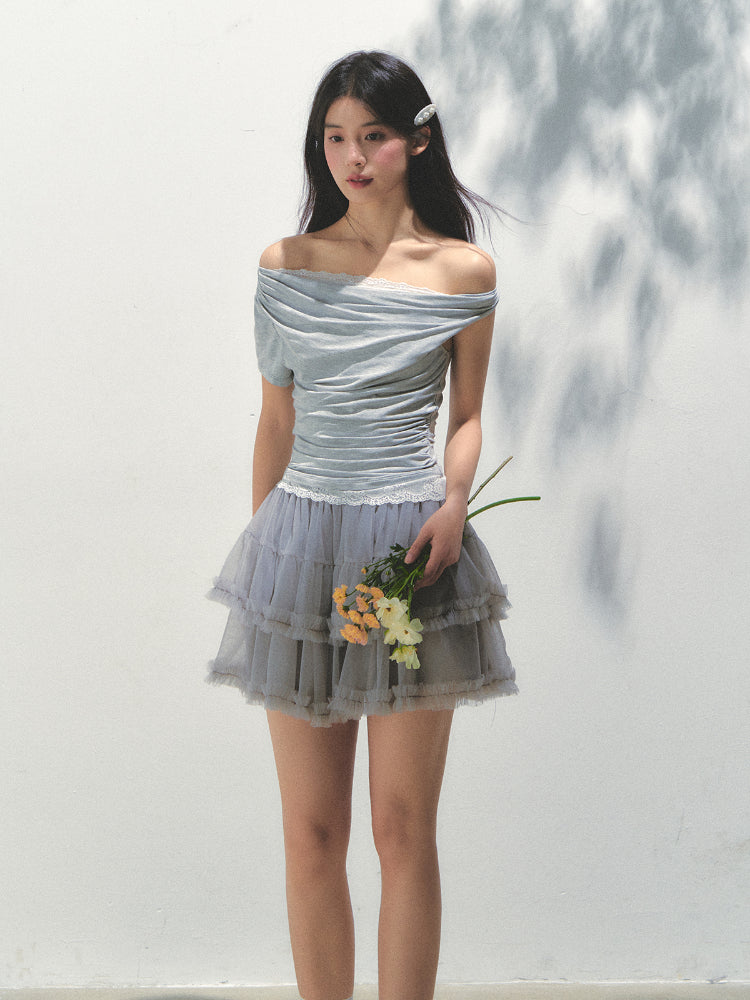 Fake Two-piece Off-the-Shoulder Short-sleeve T-shirt - CHINASQUAD