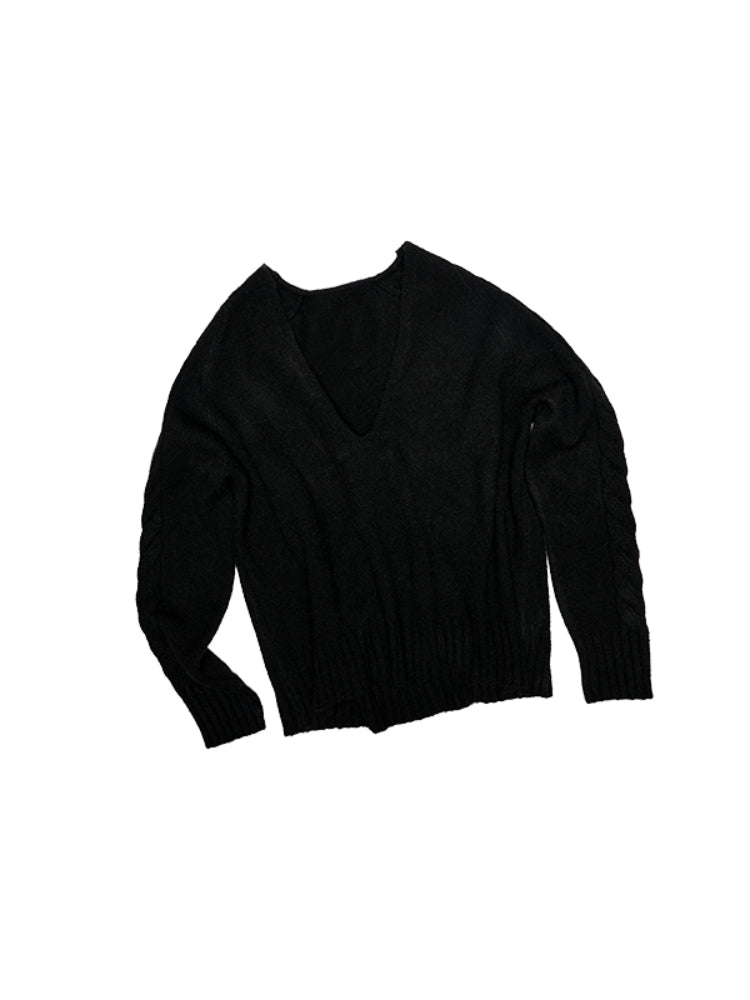 Suede V-neck Loose Sweater - CHINASQUAD