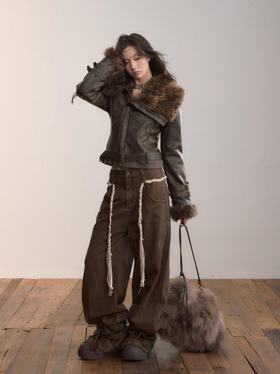 Oversized Fur Collar Short Jacket - CHINASQUAD