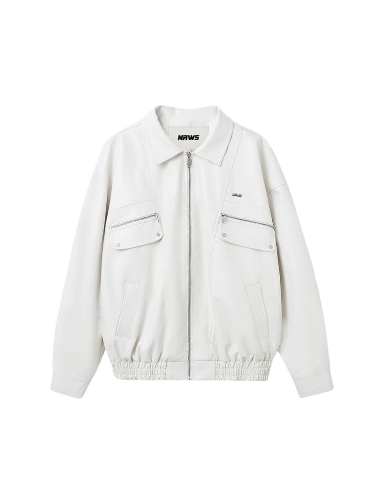 Black & White Vintage Silhouette Collar Moto Jacket - CHINASQUAD