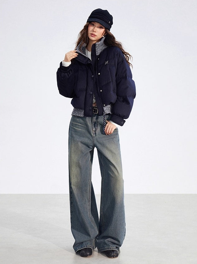 Wool-Blend Knit Spliced Down Jacket - CHINASQUAD