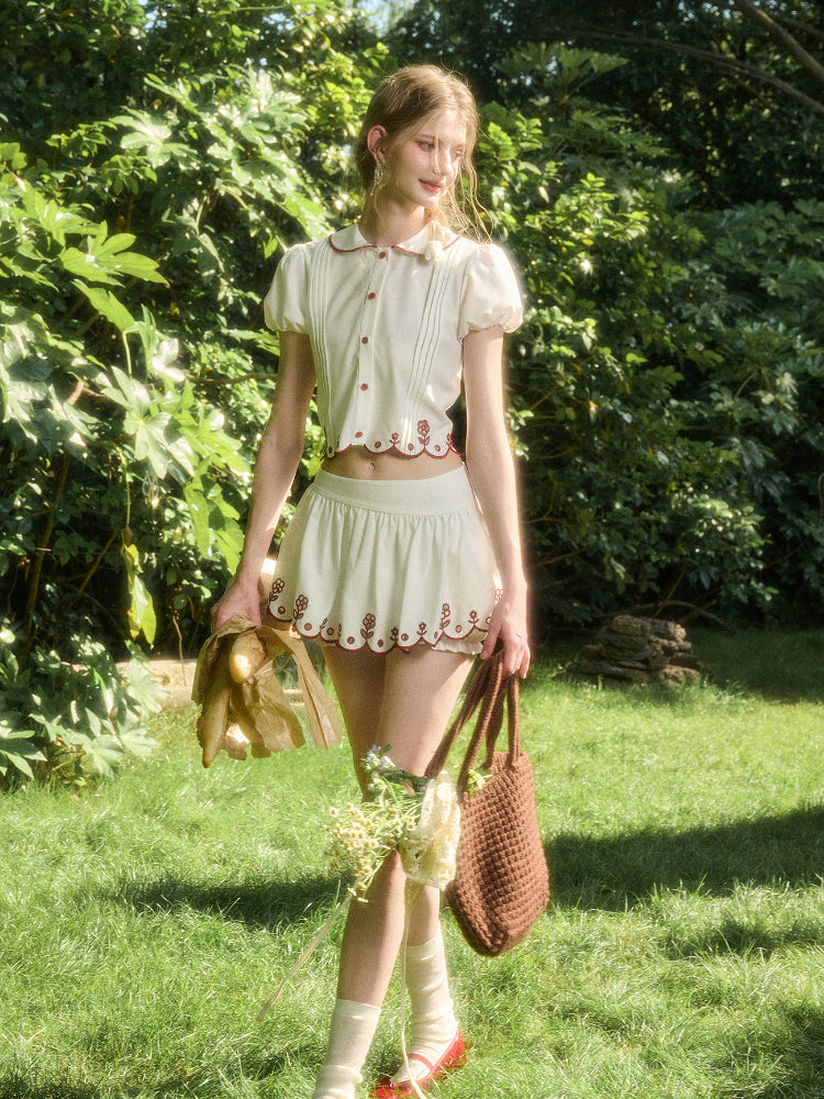 Lace Embroidery Airy Shirt & Skirt Set - CHINASQUAD