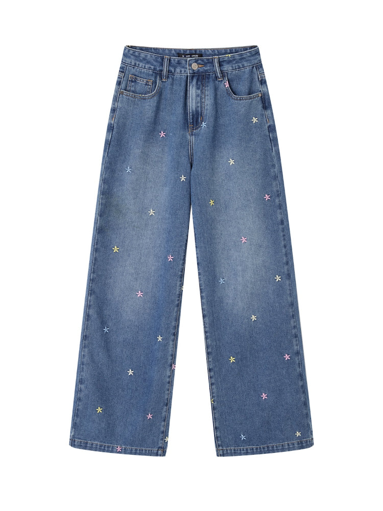 Embroidered High-Waisted Wide-Leg Pants - CHINASQUAD
