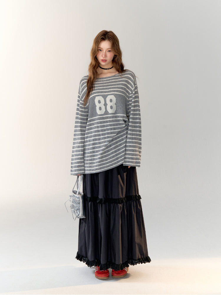 Printed Striped Knitted Sweater - CHINASQUAD