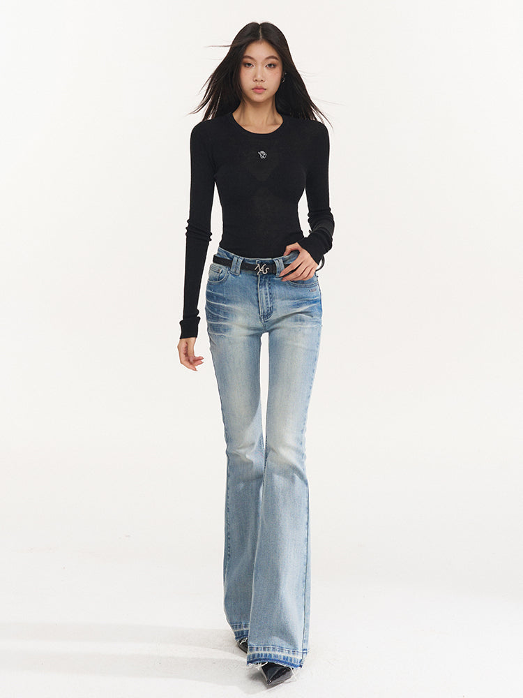 Washed Stretch Slim Flare Jeans - CHINASQUAD
