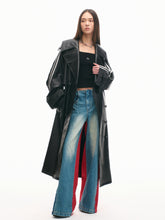 Textured Relaxed Fit Leather Trench Coat - CHINASQUAD