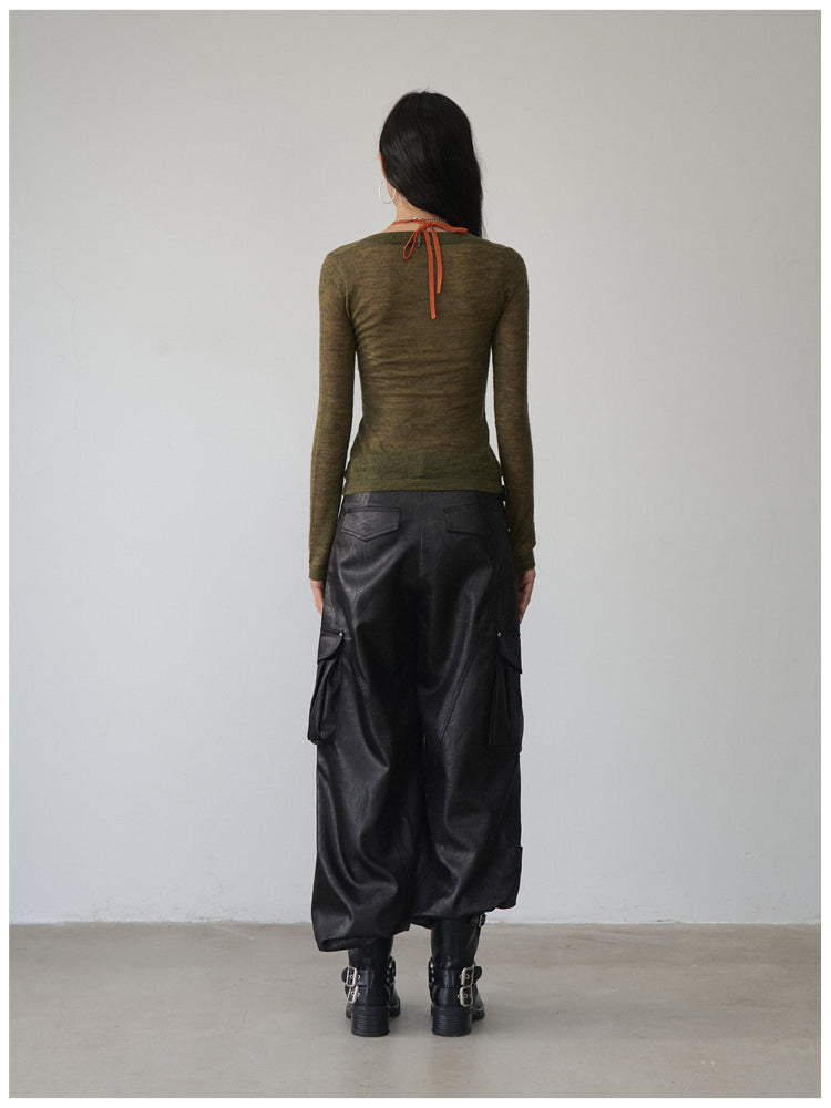 Fake Two-Piece Halter V-Neck Knit Sweater - CHINASQUAD