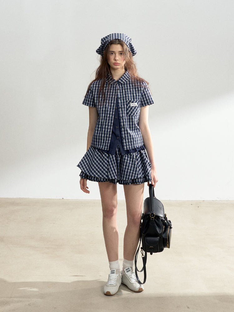 Blue Plaid College Style Tencel Cotton Shirt - CHINASQUAD