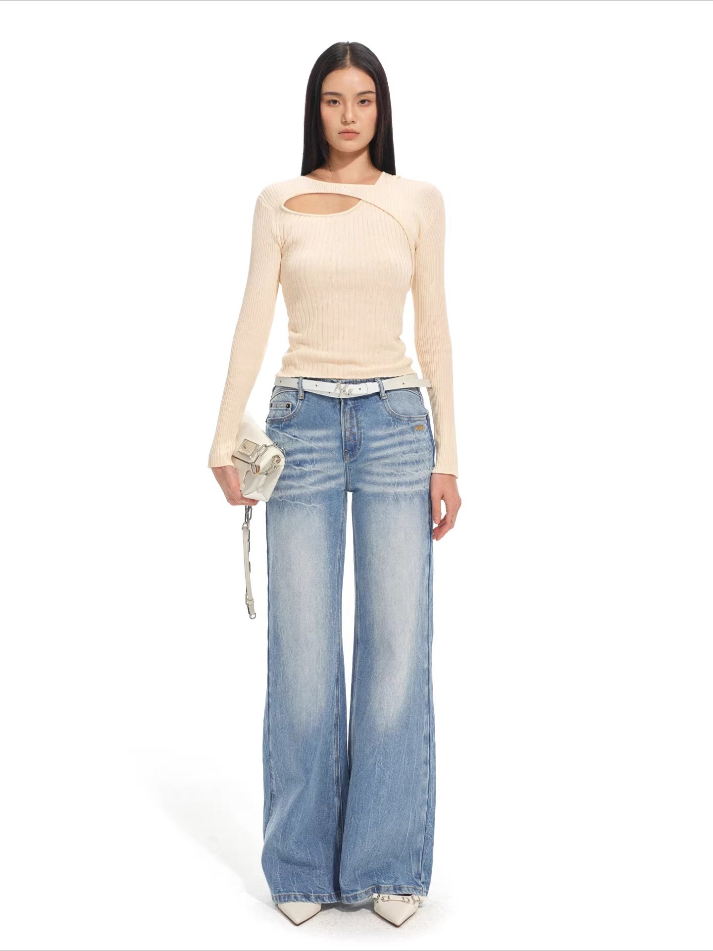 Olympia Long-Sleeve Fitted Knit Crewneck