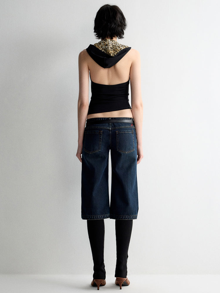 Ultra-Low Waist Straight-Leg Bermuda Jeans - CHINASQUAD