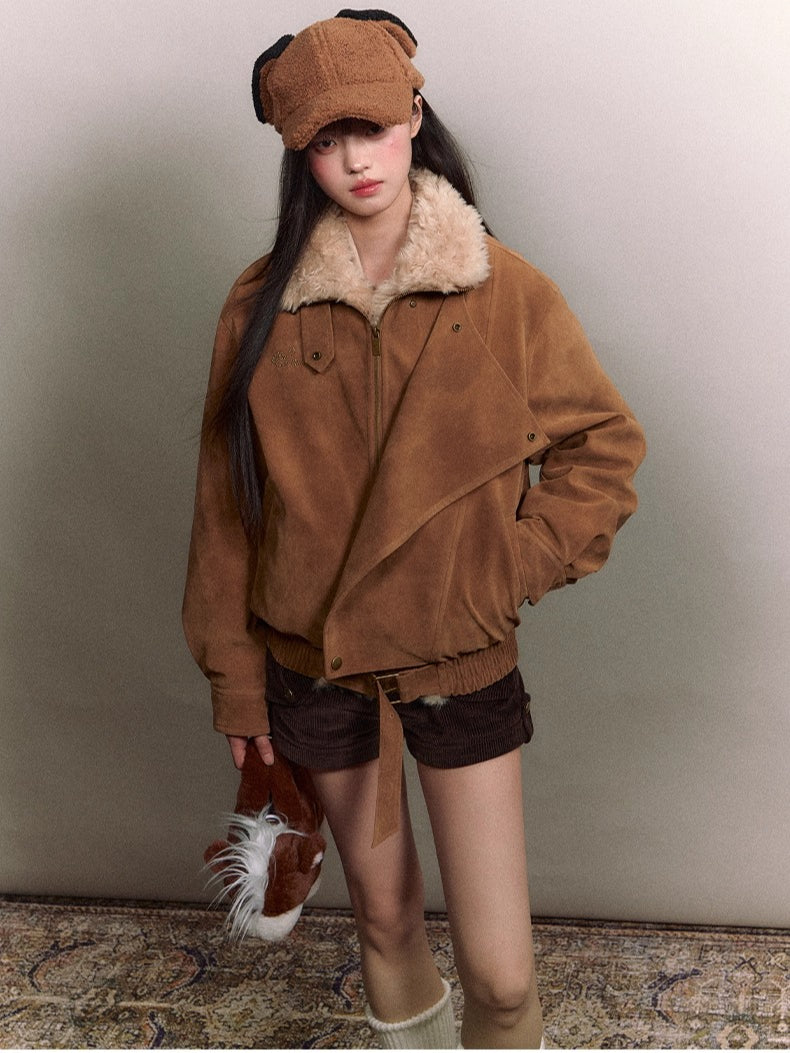 Original Suede Shearling Moto Oversized Lapel Jacket - CHINASQUAD
