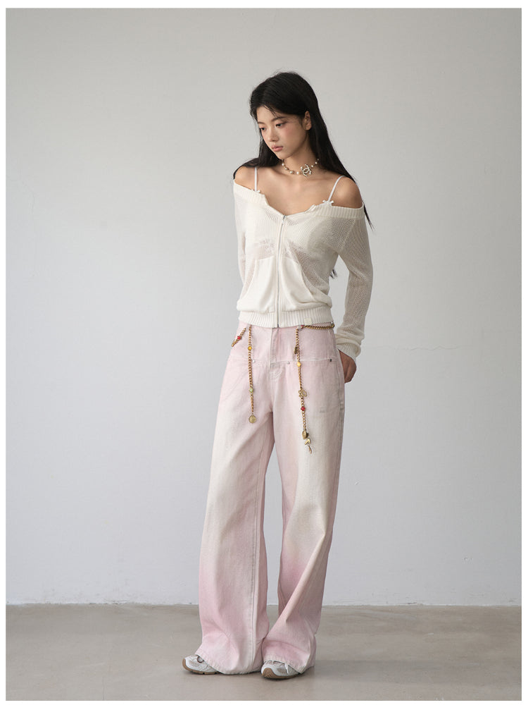 Pink Washed Distressed Jeans - CHINASQUAD