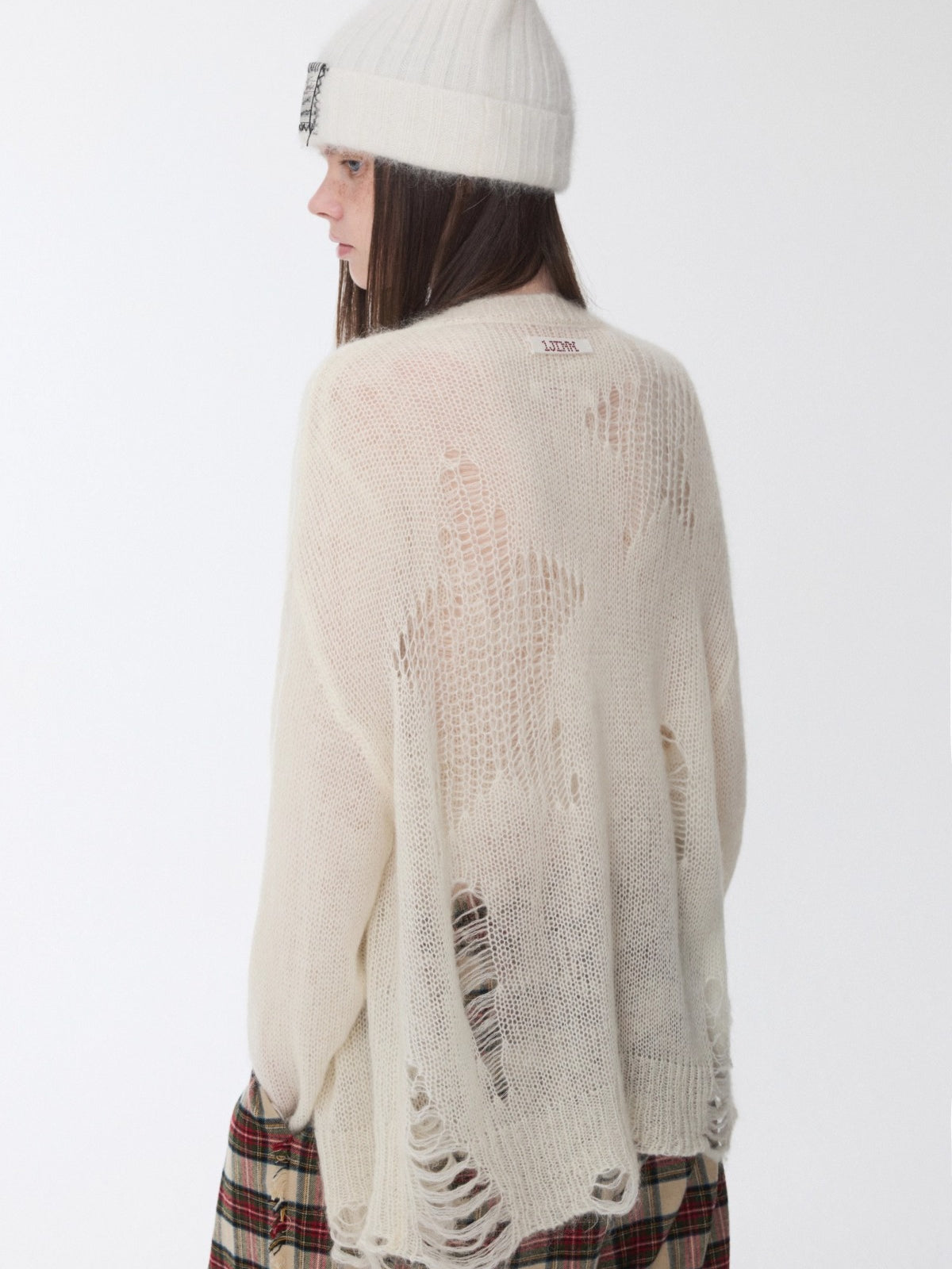 Mohair Star Cutout Slouchy Knit Cardigan