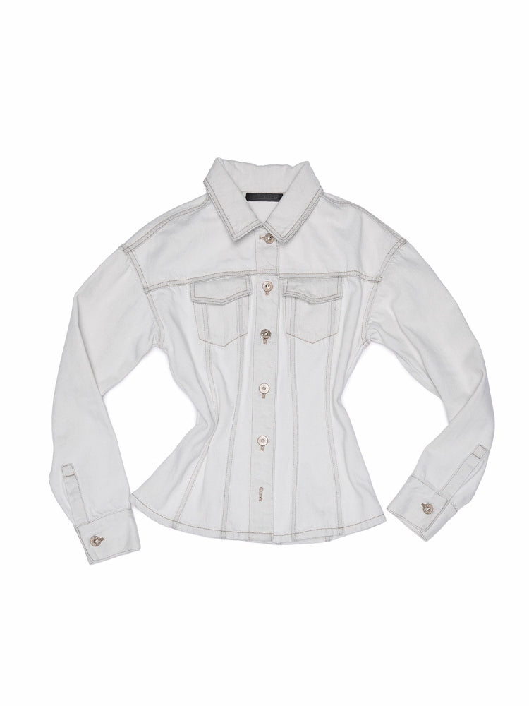 Vintage Washed Waist-Tailored Wide-Shoulder Jacket