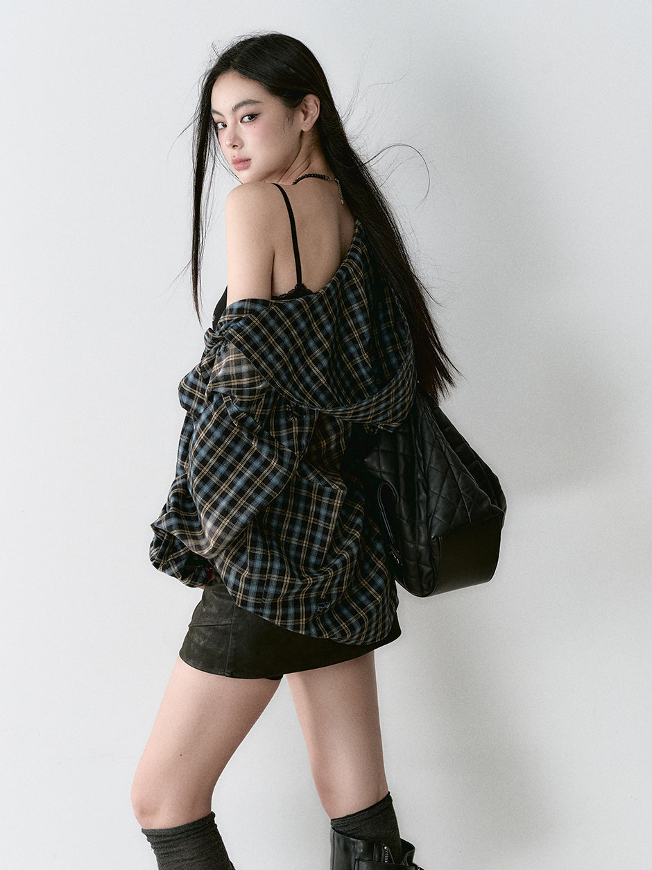 Washed Vintage Plaid Hooded Shirt - CHINASQUAD