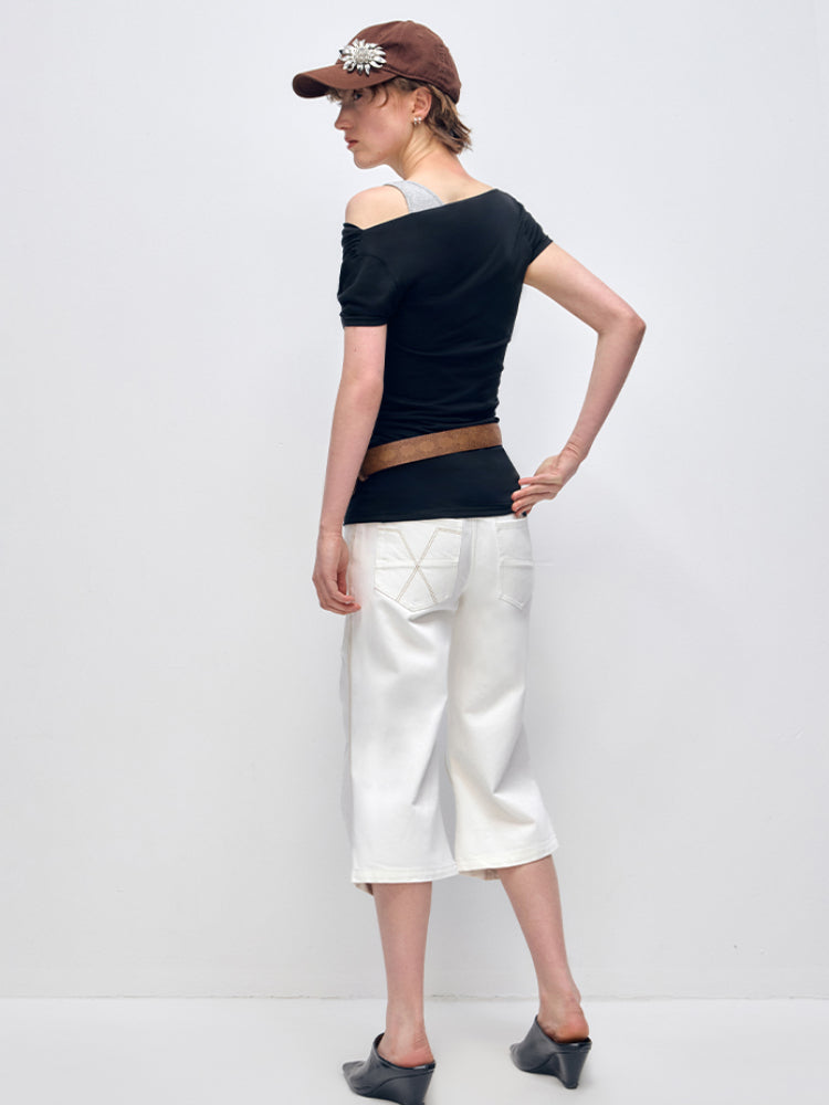 Slanted Shoulder Strap Short-Sleeve T-shirt - CHINASQUAD