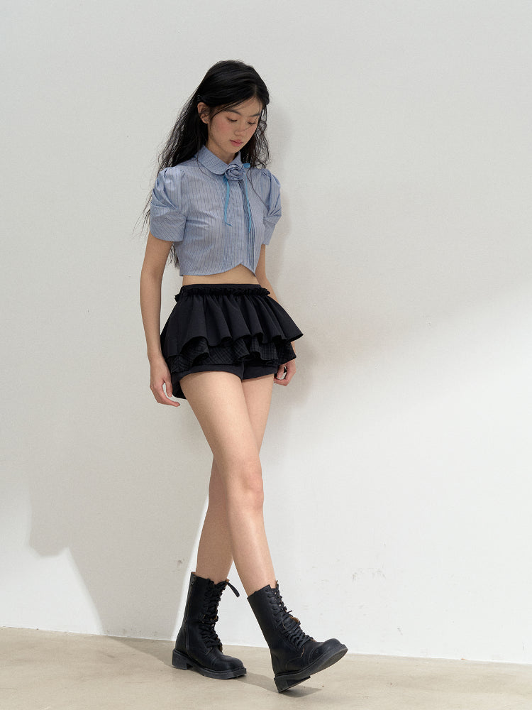 Puff Sleeve Striped Shirt - CHINASQUAD