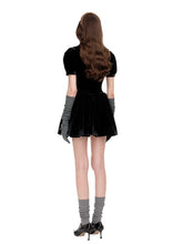 Ruched Puff-Sleeve V-Neck Mini Dress - CHINASQUAD