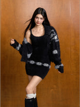 Fair Isle Faux Collar Knitted Cardigan & Dress Set - CHINASQUAD