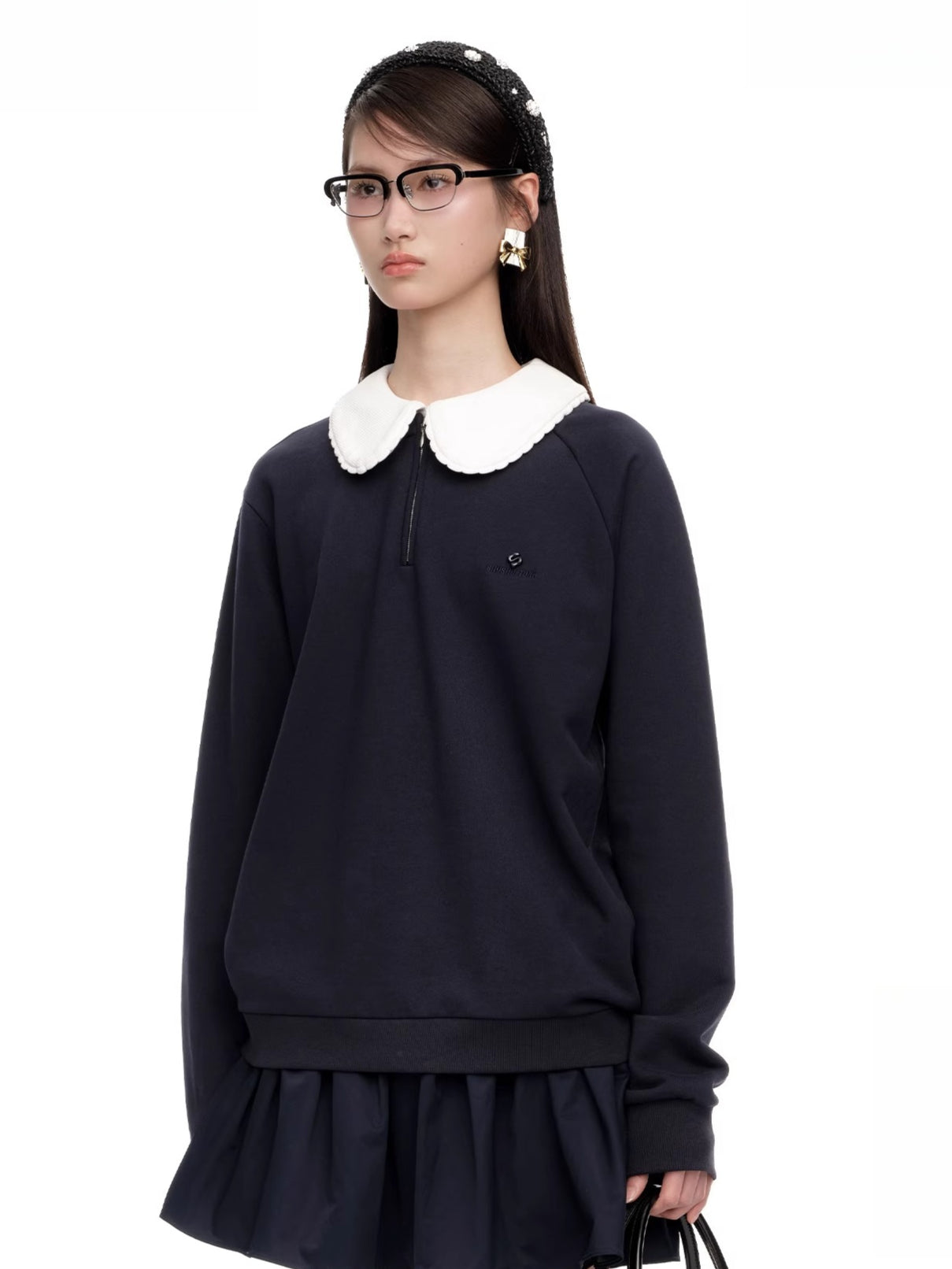 Detachable Collar Cotton-Blend Oversized Sweatshirt - CHINASQUAD