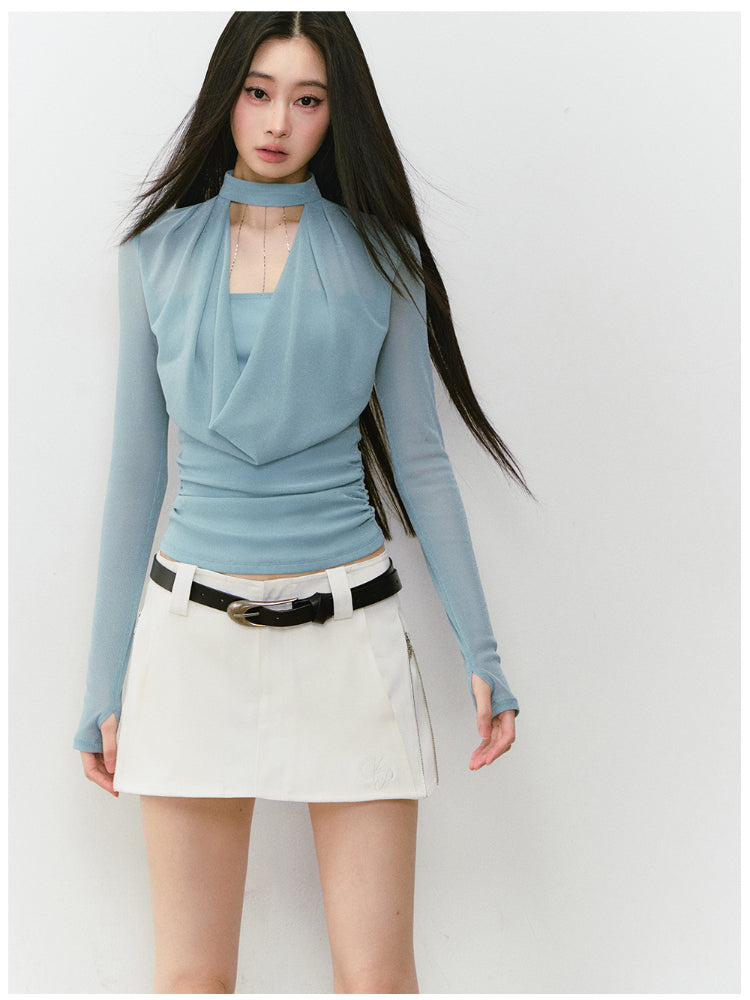 Chain Halter Draped Neck Fitted T-shirt - CHINASQUAD
