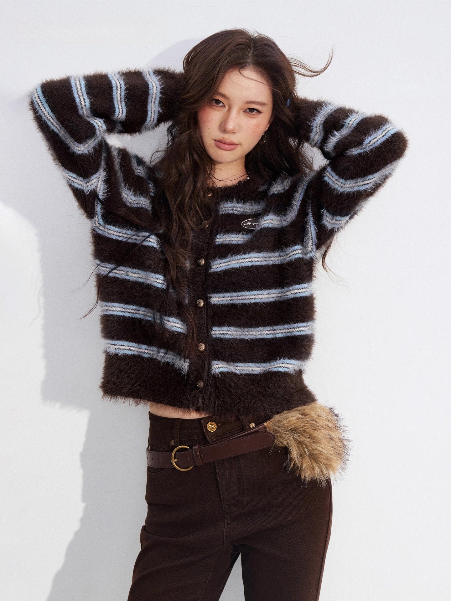 Striped Mink Velvet Knit Sweater