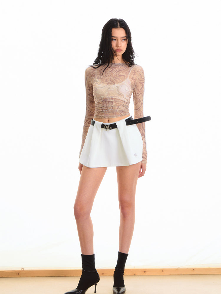 Printed Pleated Long Sleeve T-shirt - CHINASQUAD