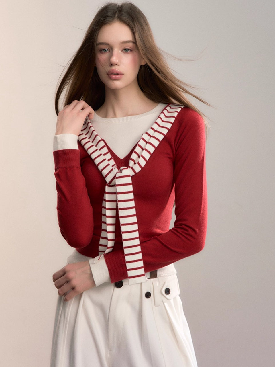 Contrast Hooded Layered Knit Turtleneck