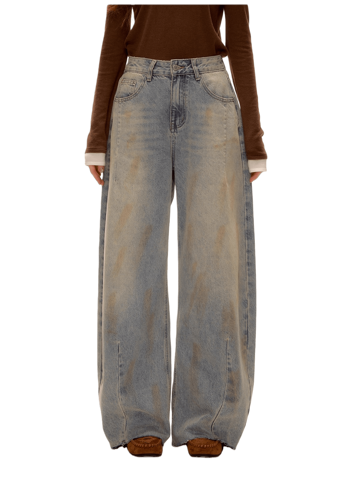 Vintage Washed Distressed Wide-Leg Denim Pants