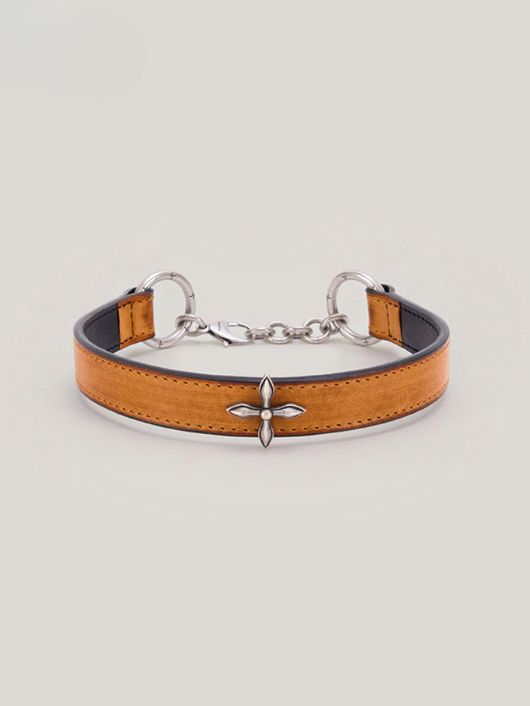 Compass Cross Leather Choker