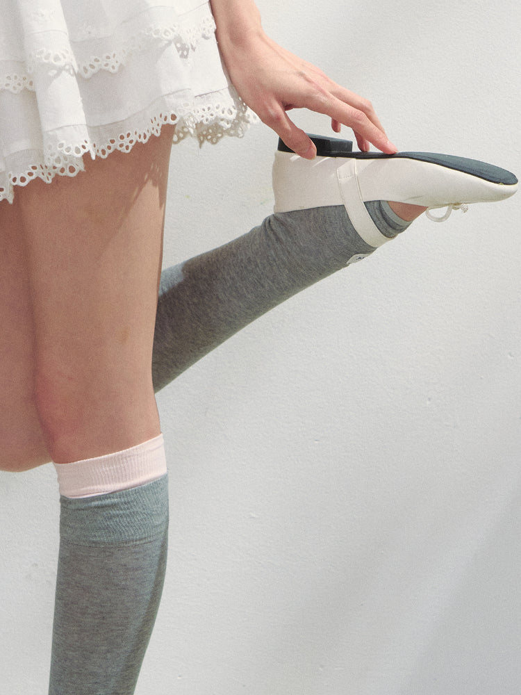 Color-blocking Miu Style Footed Socks - CHINASQUAD