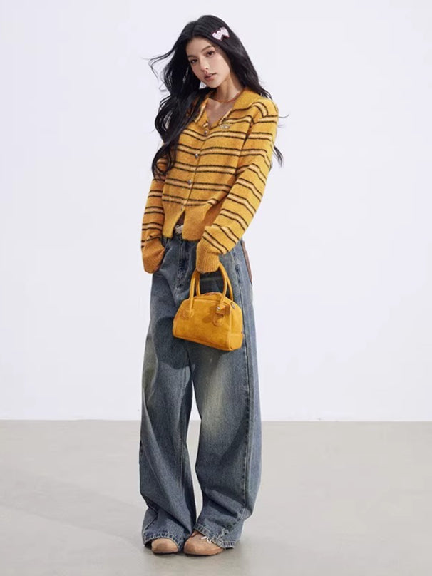 Pumpkin Stripe Polo Knit cardigan