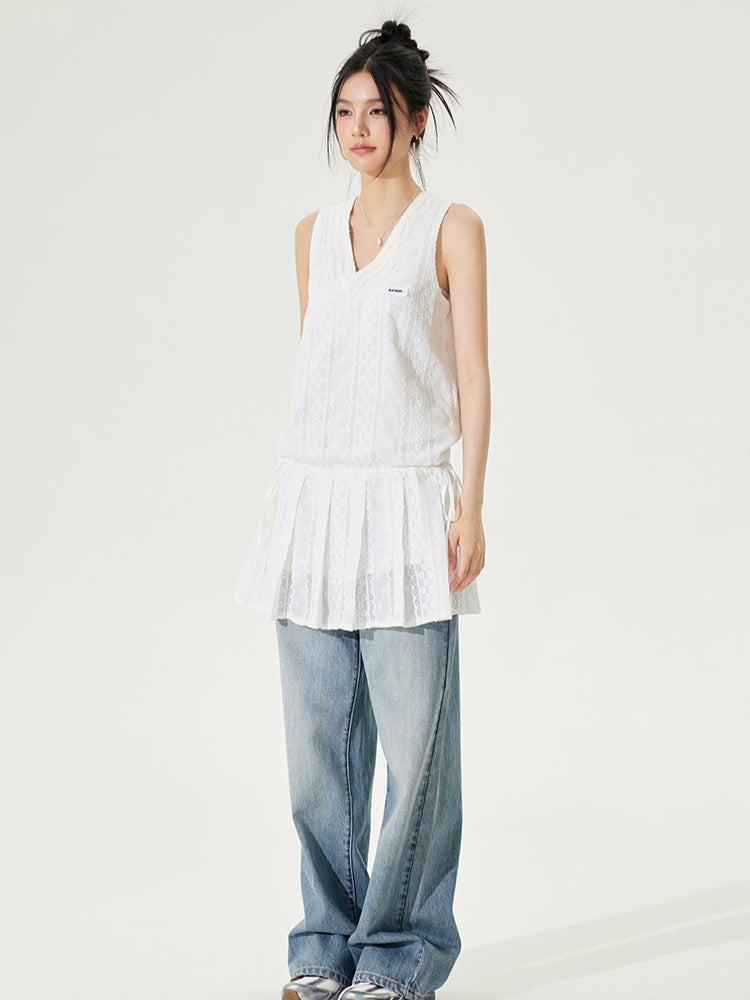 V-neck Tie-up Sleeveless Dress - CHINASQUAD