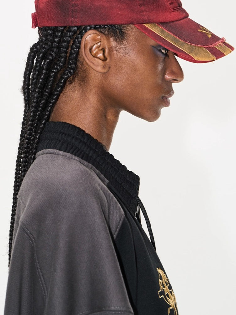 Distressed Washed Adjustable Patchwork Baseball Cap