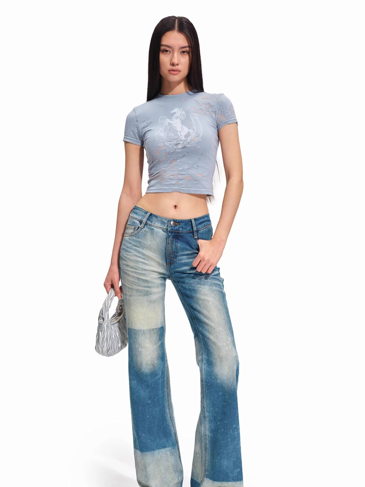 Equestrian Crest Burnout Pony Print Fitted Tee