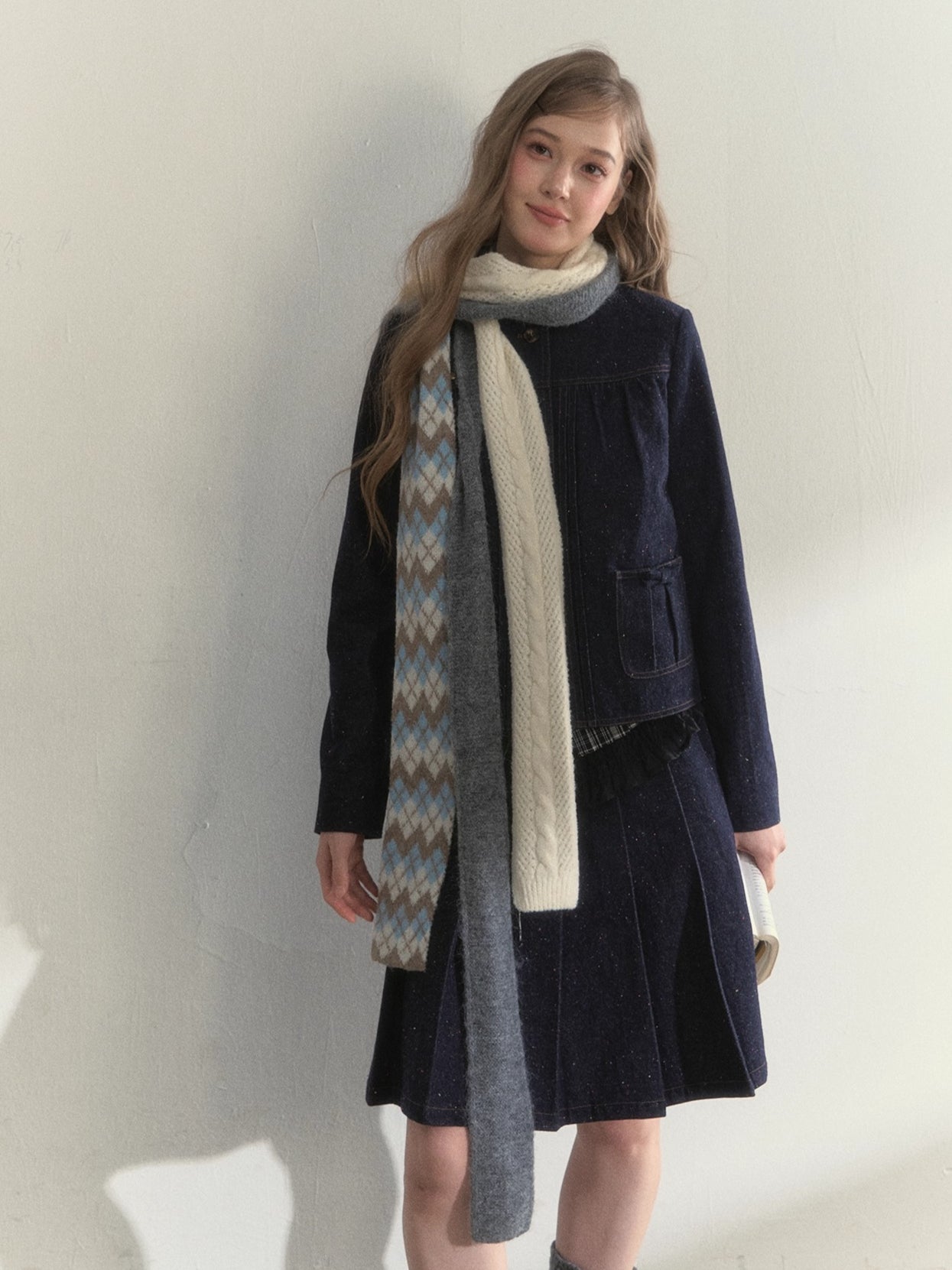 Multi-Color Ribbon Detail Knit Scarf