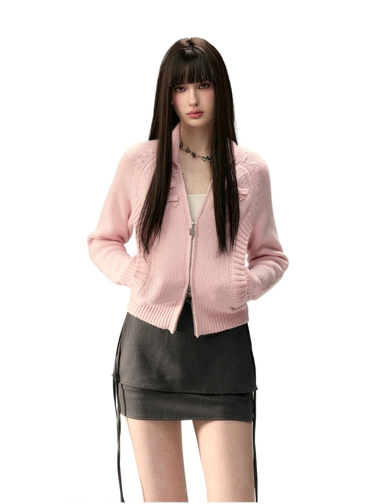 Bowknot Pocket Design Knit Top - CHINASQUAD