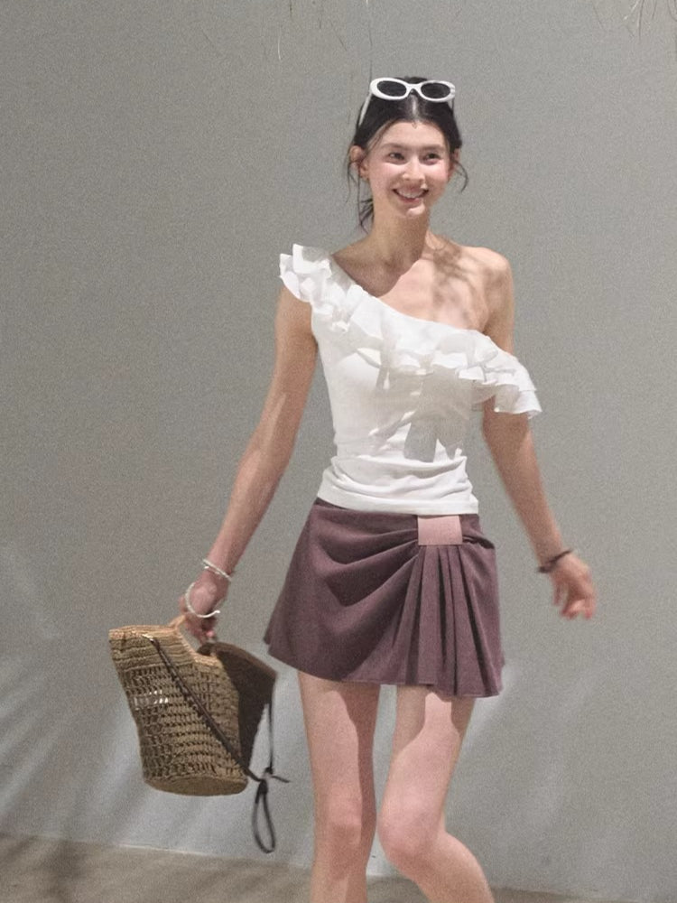 Leather Patch Lyocell–Linen A-Line Skirt