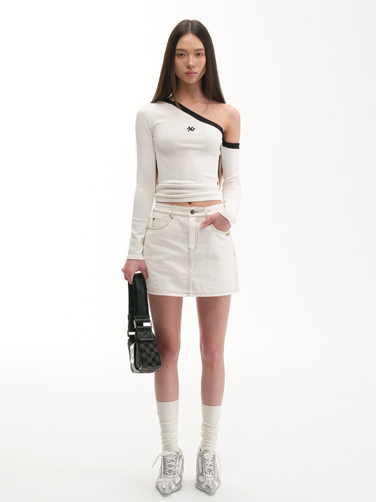 Asymmetrical Shoulder Slim-Fit Long-Sleeve Top - CHINASQUAD