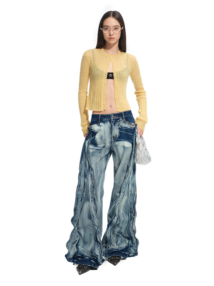 Alpaca Mohair Slim Fit Hollow-out Knit Blouse - CHINASQUAD