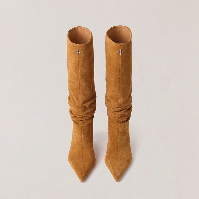 RAGE Wildstorm Suede Stacked Leather High-Heel Boots - CHINASQUAD