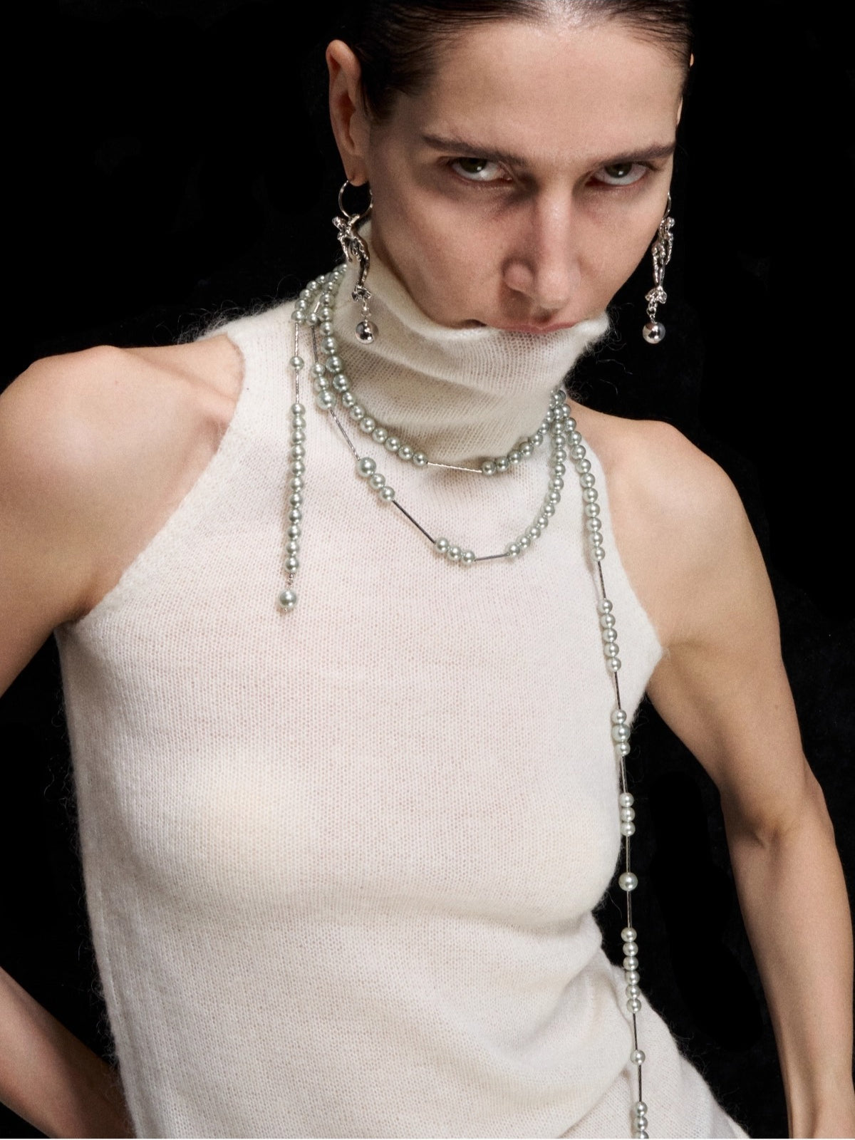 Reshaped Romance Layered Silver Pearl Asymmetric Mermaid Necklace