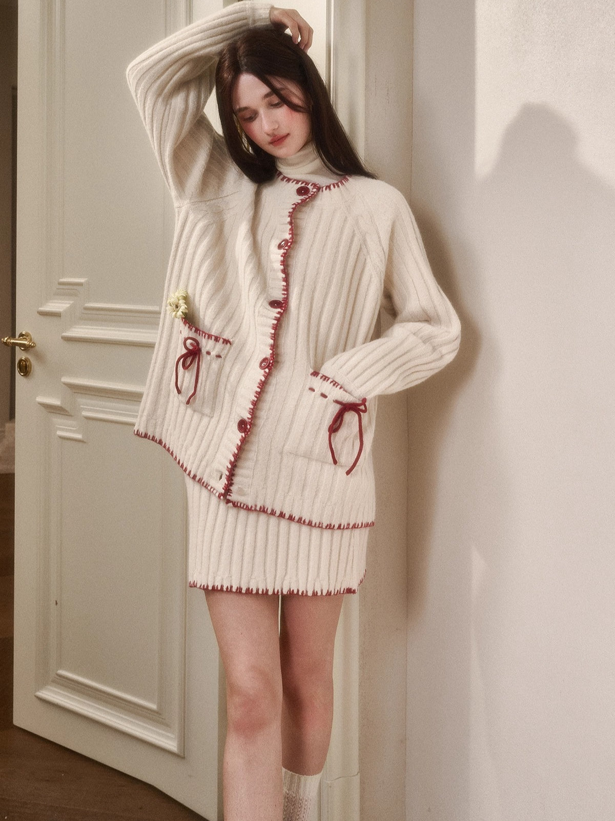 Latitude 69° Wool Contrast Trim Knit Sweater Set