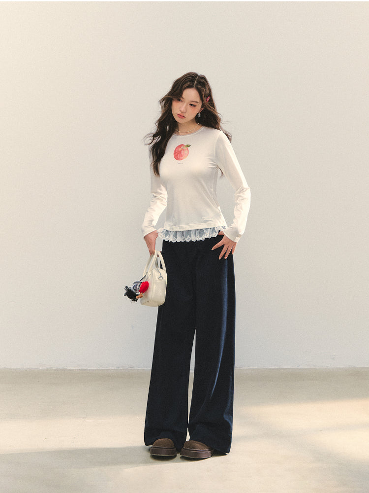 Fruit Print Lace-spliced T-Shirt - CHINASQUAD