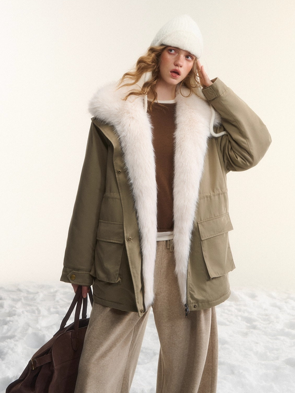 Fur-Trim Padded Utility Parka Jacket