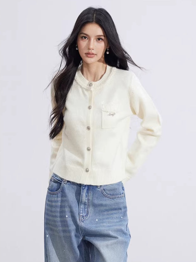 Shimmer-Thread Tweed-Inspired Knit Sweater