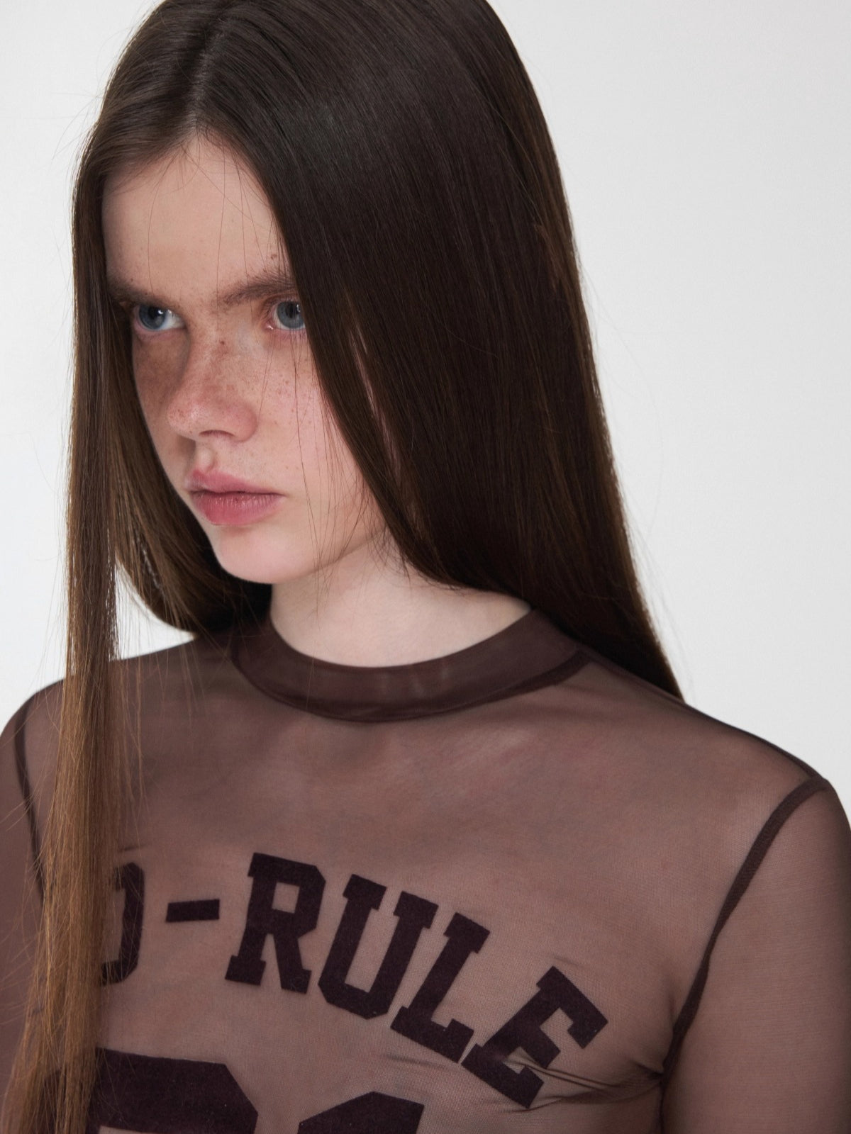 Velvet-Textured Sport Print Mesh Blouse