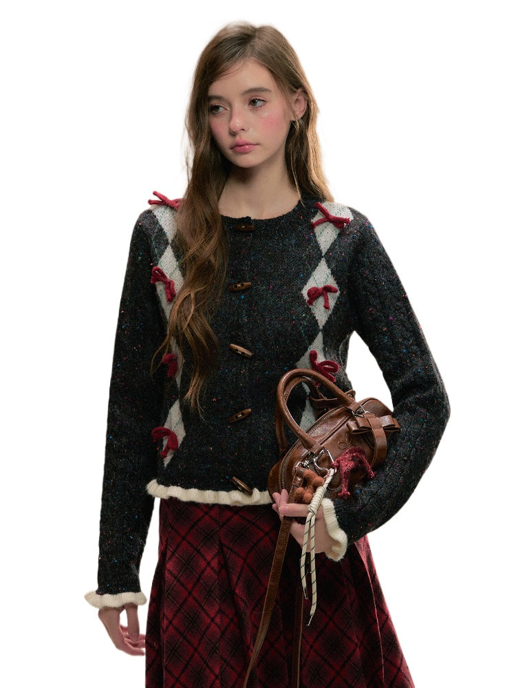 Vintage Diamond Pattern Gray Sweater - CHINASQUAD