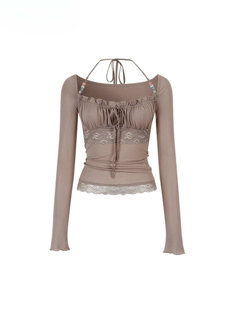 Lace Panel Beaded Acetate T-shirt - CHINASQUAD